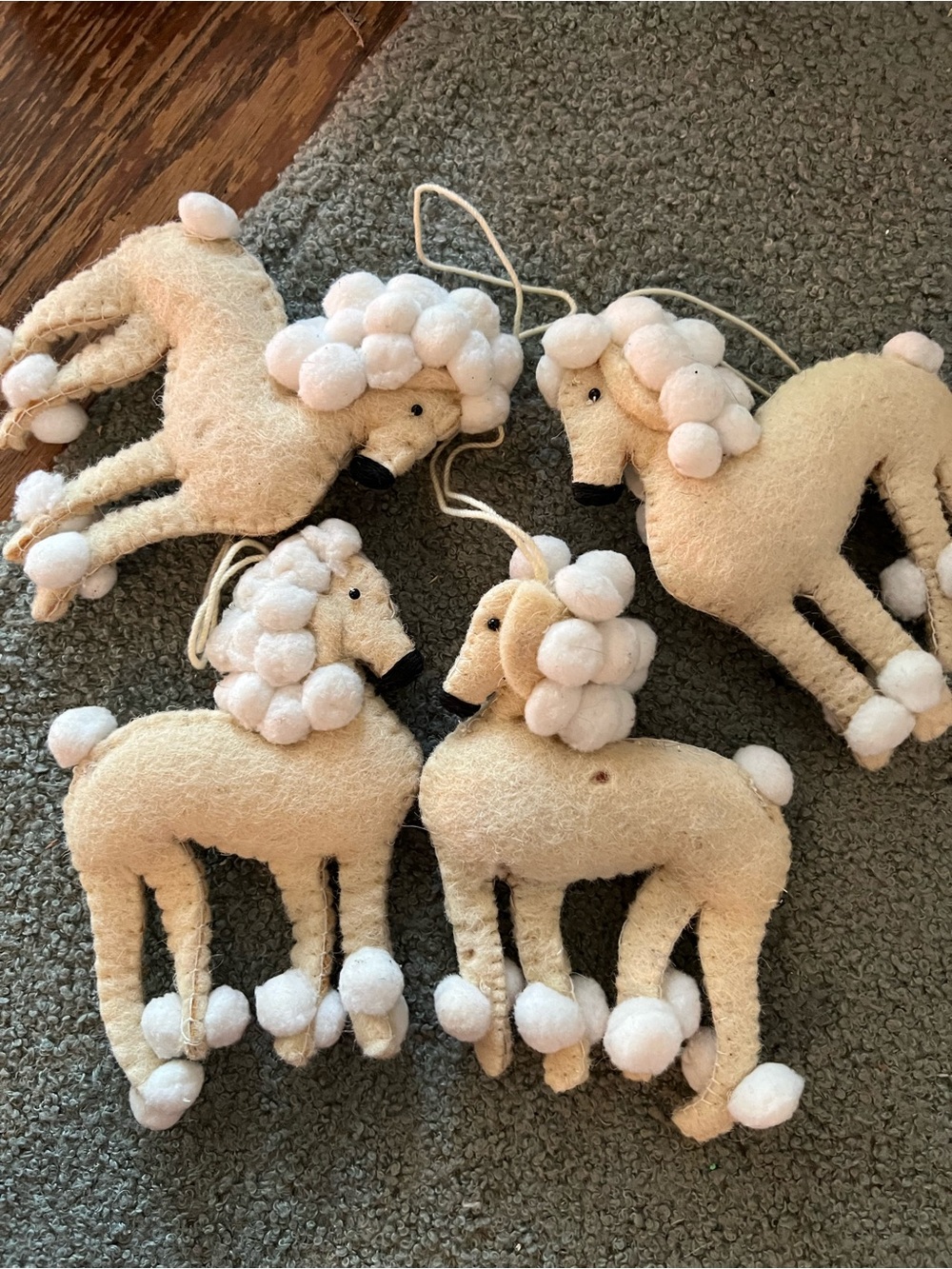 Vintage handcrafted lot 4 Poodle Wool and Cotton Hanging Figures